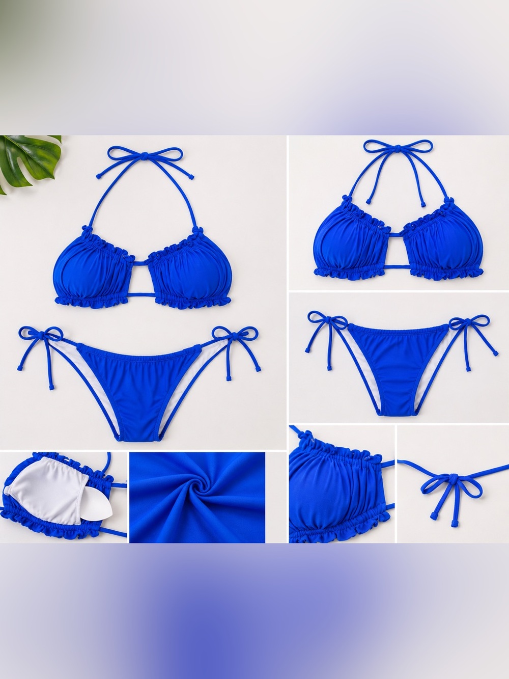Royal Blue Ruched String Bikini Set Size Small